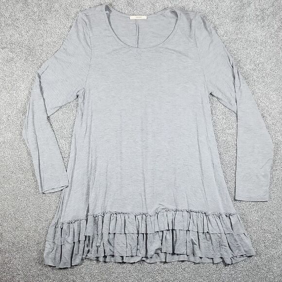 easel Tops - Easel Women's Ruffle Hem Stylish Tunic Blouse Light Gray Size Large